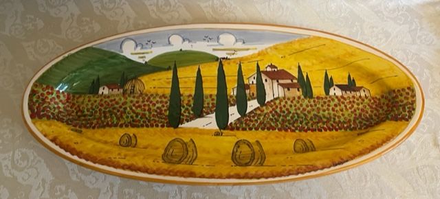 Oval tray 50x20 Tuscan landscape with orange edge road
